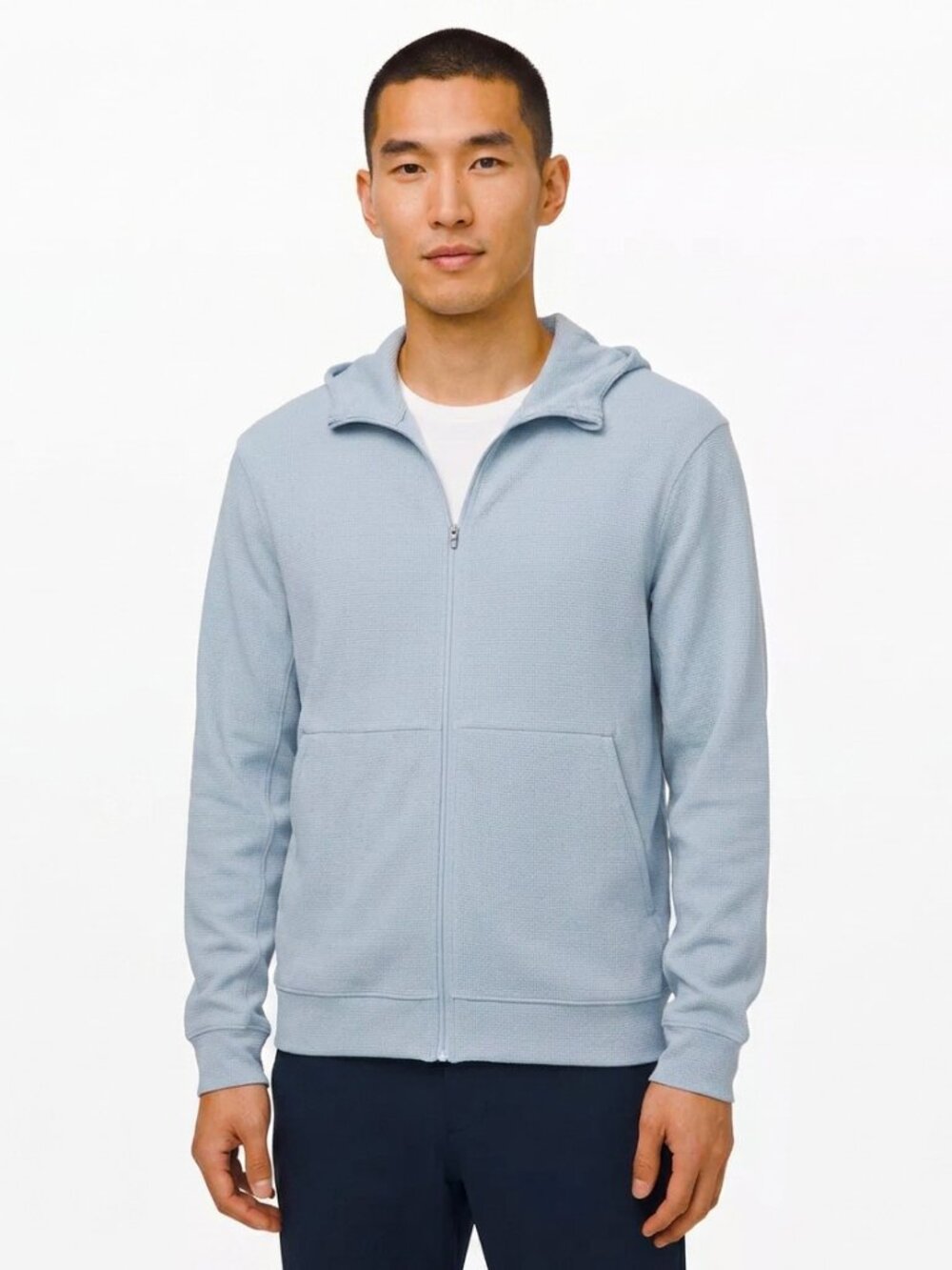 Lululemon Mens Shift Stitch Hoodie XXL Chambray Blue Full Zip Waffle Knit